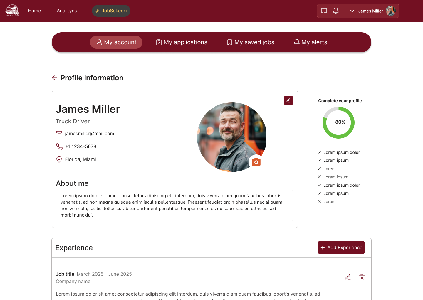 Build Profile Screen